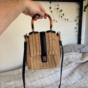 Topshoo Tan and Black Woven Handbag
